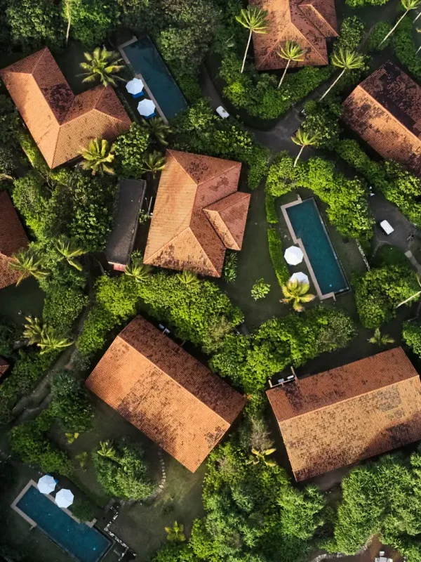 Aerial view of a premium hotel complex with swimming pools in Sri Lanka Aerial view of a premium hotel complex with swimming pools in Sri Lanka. High quality photo