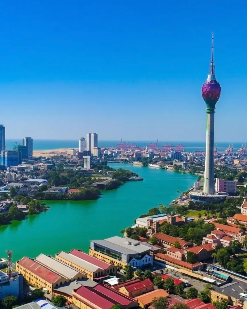 View of the Colombo city skyline with modern architecture buildi View of the Colombo city skyline with modern architecture buildings including the lotus towers. Selective focus